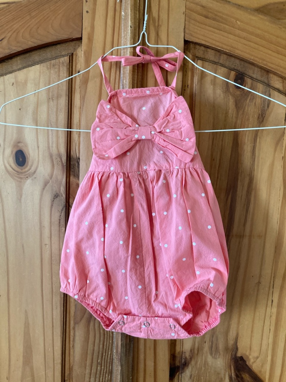 Bailey’s Blossoms pink polka dot one piece sleeveless romper size 18 -24 months
